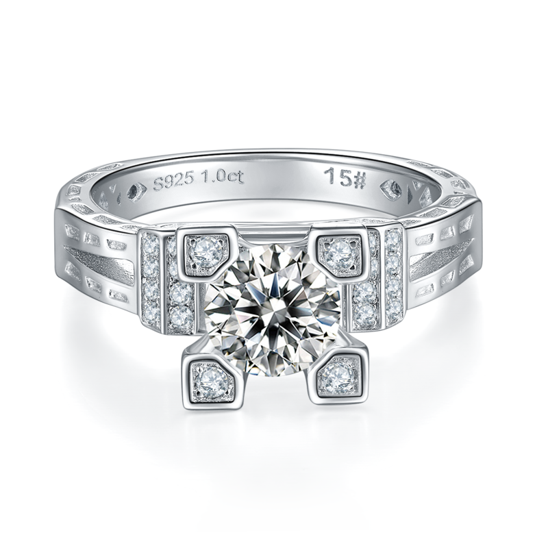 铁塔S925银镀白金MoissaniteWomen's Ring1ctD级